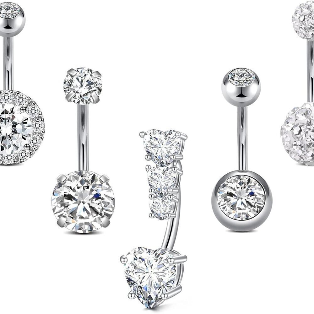 Belly Button Rings Stainless Steel 14G CZ Opal Navel Barbells Jewelry